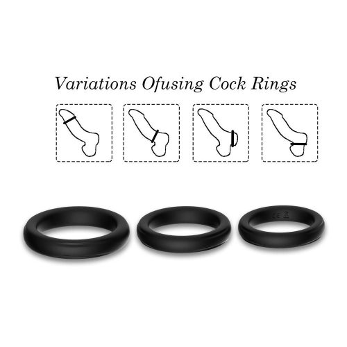 Black Stretchy Silicone Cock Ring Set (3 Pack) Adult Luxury