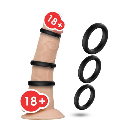 Black Stretchy Silicone Cock Ring Set (3 Pack) Adult Luxury